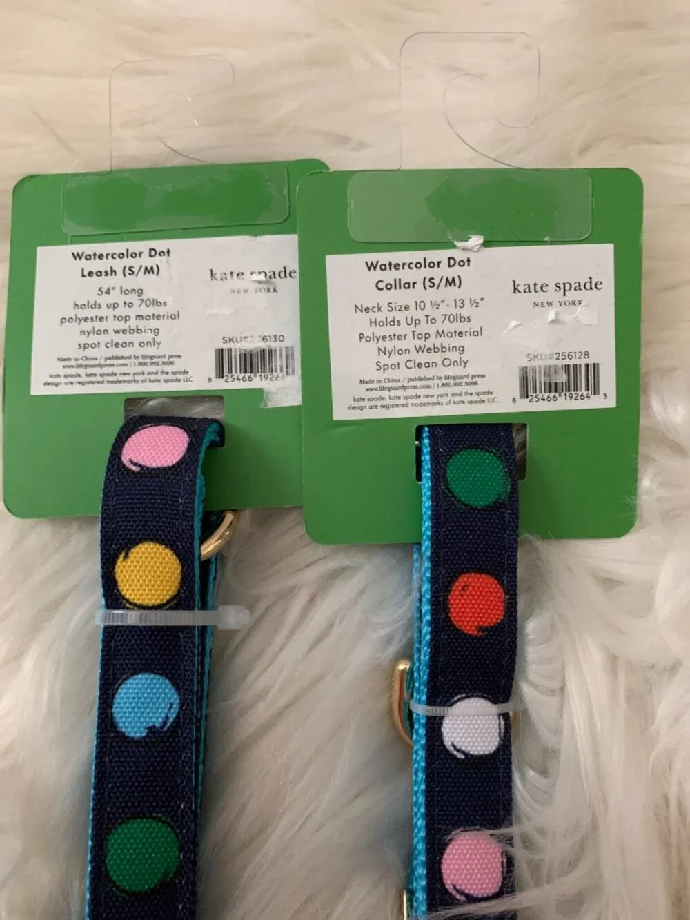 KATE SPADE Water Dot Nylon Dog Collar & Leash Set in Navy Multi